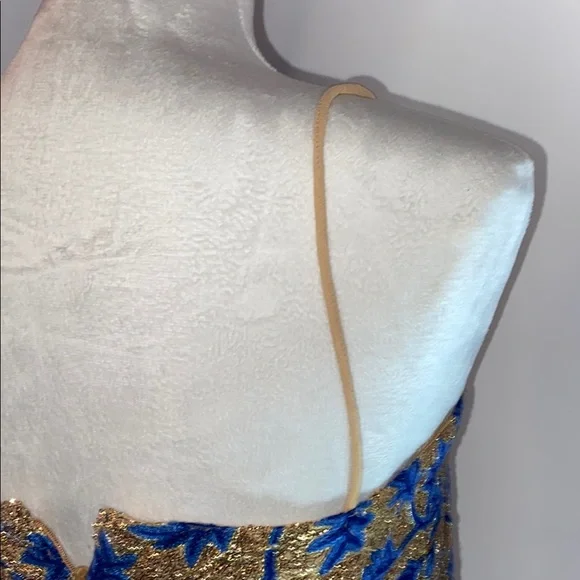 Blue and Gold Sheath Mini Dress with Spaghetti Straps - Picture 4 of 5